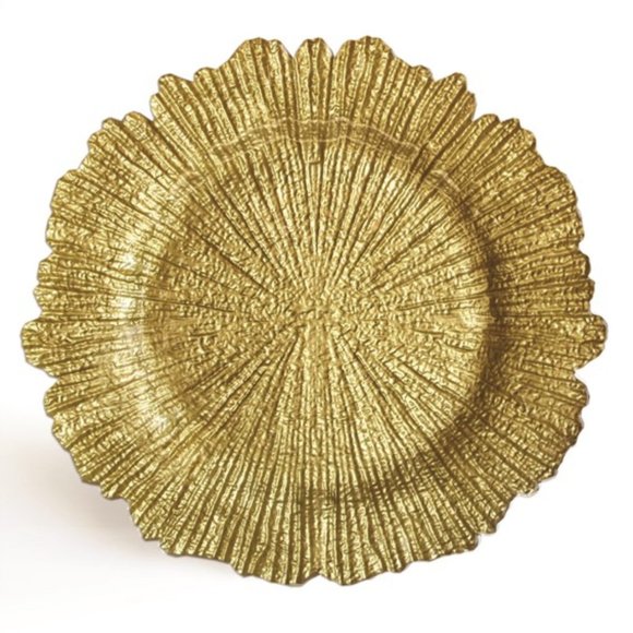 Gold OR Silver Glass Reef Charger Dish, 13.5" diameter - Picture 1 of 2